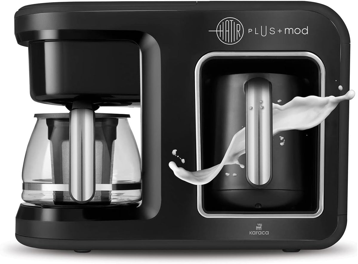 KARACA Hatır Plus Mod 5 in 1 Essential Kaffeemaschine Schwarz Chrom, 1400 Watt, Türkischen Kaffee, Filterkaffee oder Tee Zubereiten, Aromaeinstellung
