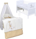 Babybett Komplett Set Max Prince 60x120 weiß Kinderbett umbaubar zum Juniorbett inkl. Bettwäsche Set Komplett (Zirkus beige)