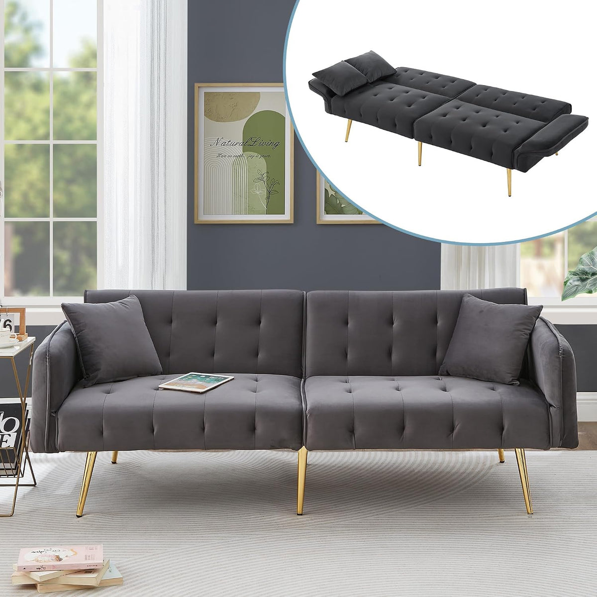 3 Sitzer Schlafsofa–3-fach verstellbare Rückenlehne + 6-fach verstellbare Armlehnen, Sofa mit bettfunktion, klappsofa mit schlaffunktion, Schlafzimmer
