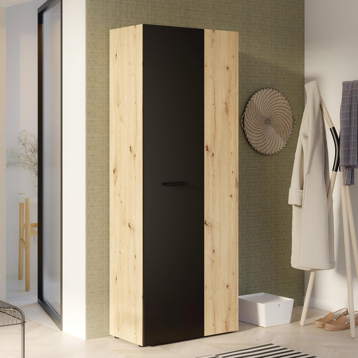 Forte NET106 Schrank 70 180, 2-türig mit Einlegeböden, 68,7 cm breit x 181,1 cm hoch x 36,5 cm tief, Mehrzweckschrank, Staubsaugerschrank, Abstellraum