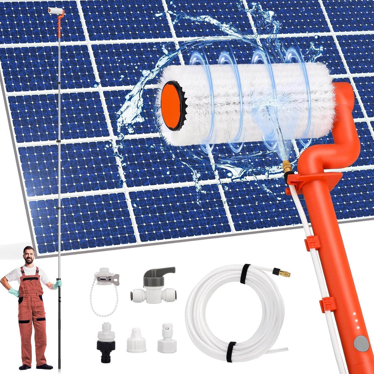 Elektrische Teleskop Waschbürste 6,2m, ShinePick Reinigungsbürste mit Teleskopstiel Ausziehbar, Teleskopbürste Reinigungsset für PV Anlage