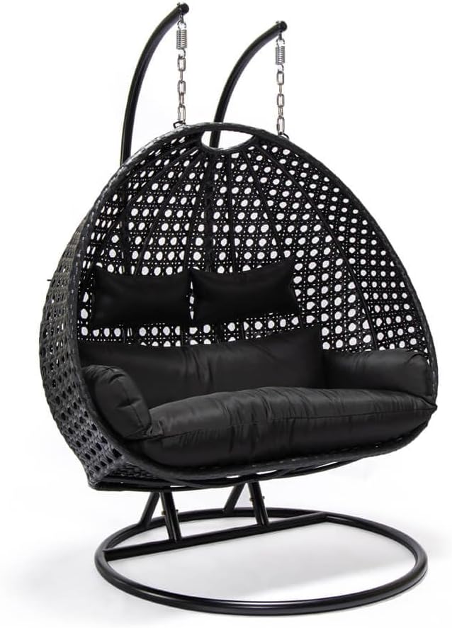 Home Deluxe - Hängesessel Twin - Schwarz, Höhe 195 cm - inkl. Regenabdeckung, Gestell, Sitz- und Rückenkissen I Polyrattan Hängestuhl Gartenschaukel