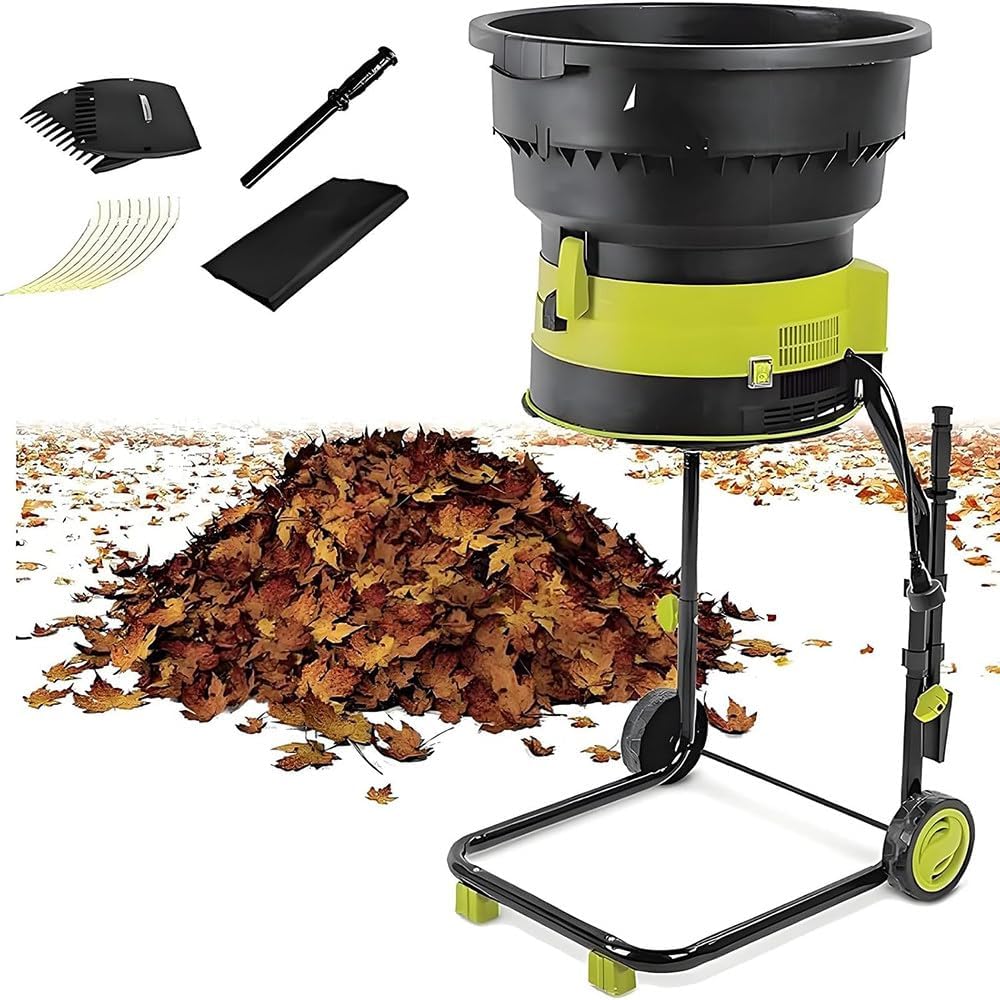 2500-W-Laubhäcksler Mit Rädern Und Aufbewahrungstasche, Elektrischer Mulcher Ohne Messer, 54 cm Breiter Trichter Für Kiefernnadeln Powercord×20m