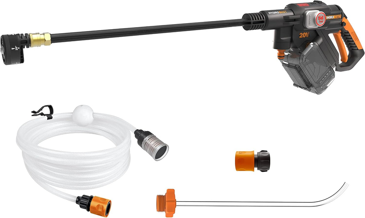 WORX WG633E.9 Hydroshot Akku-Hochdruckreiniger 20V, 5-in-1 Druckdüse, ohne Akku & Ladegerät, 56 Bar Max. Druck, zur Reinigung & Bewässerung, Schwarz