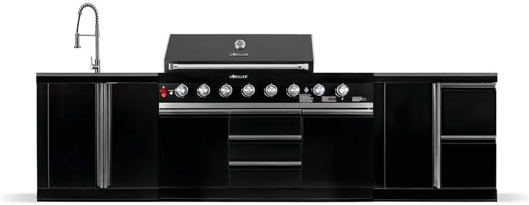 GORILLER BLACKBACK M4 Outdoor-Küche, XXL-Gasgrill mit Waschbecken, Extra-Arbeitsfläche und Stauraum, Edelstahl, Schwarz