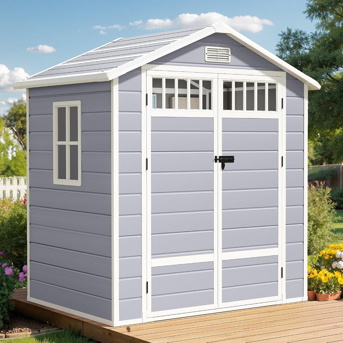 YITAHOME Gerätehaus Kunststoff 182x134x210cm, Gartenhaus Doppeltuer, Kaltgrau