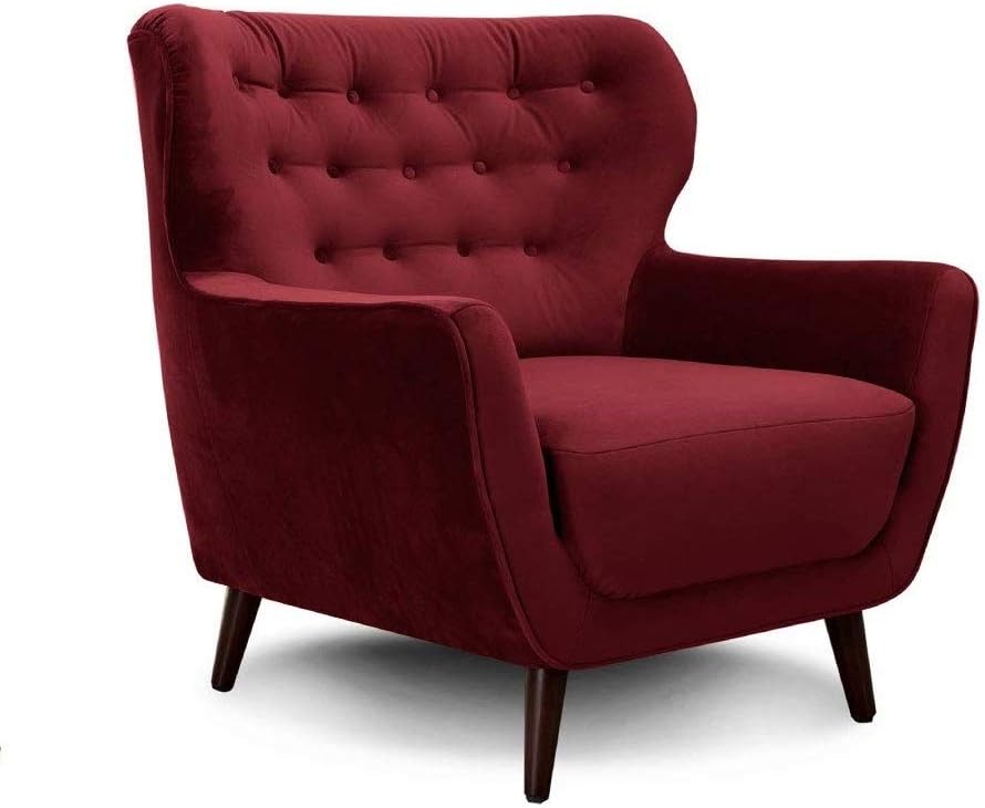 CAVADORE Sessel Abby / Retro-Polstersessel im Samt-Look mit Knopfverzierung / 87 x 89 x 88 / Samtoptik, rot