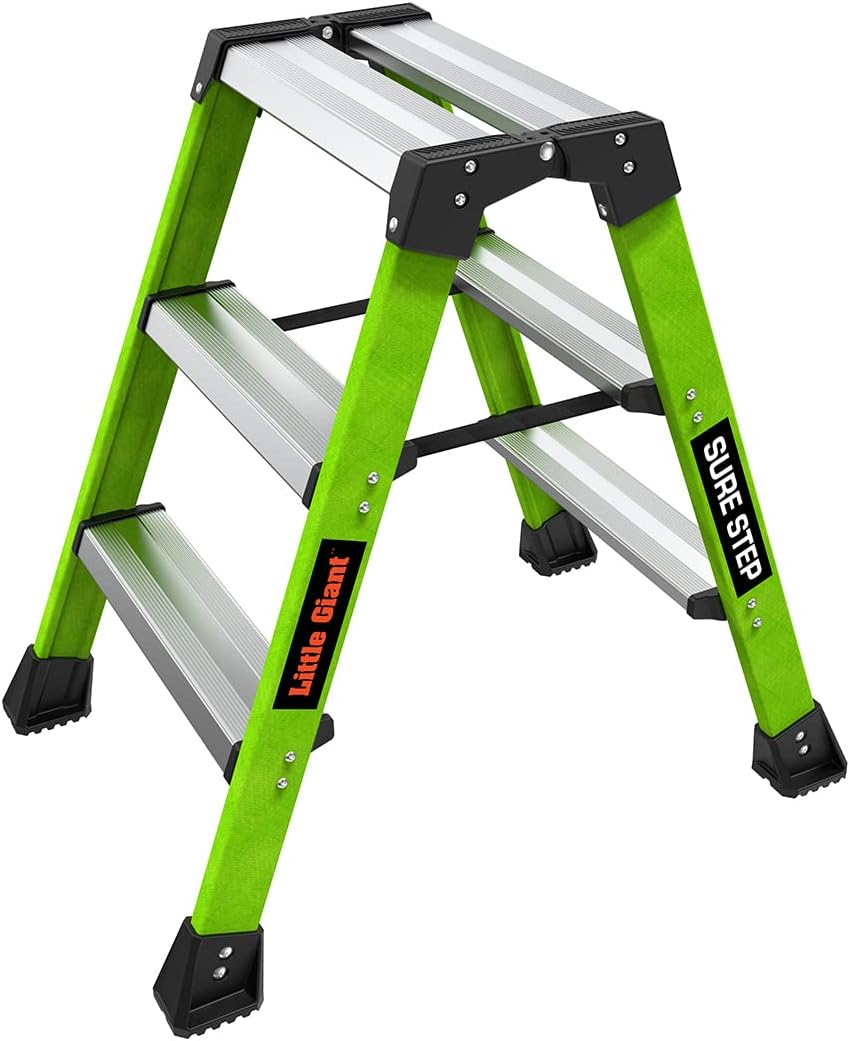Little Giant Ladders, 3-stufig, 170 kg Gewicht, Sure Step, doppelseitiger Tritthocker, Fiberglas, (11953), Typ 1AA, Hi-Viz Green