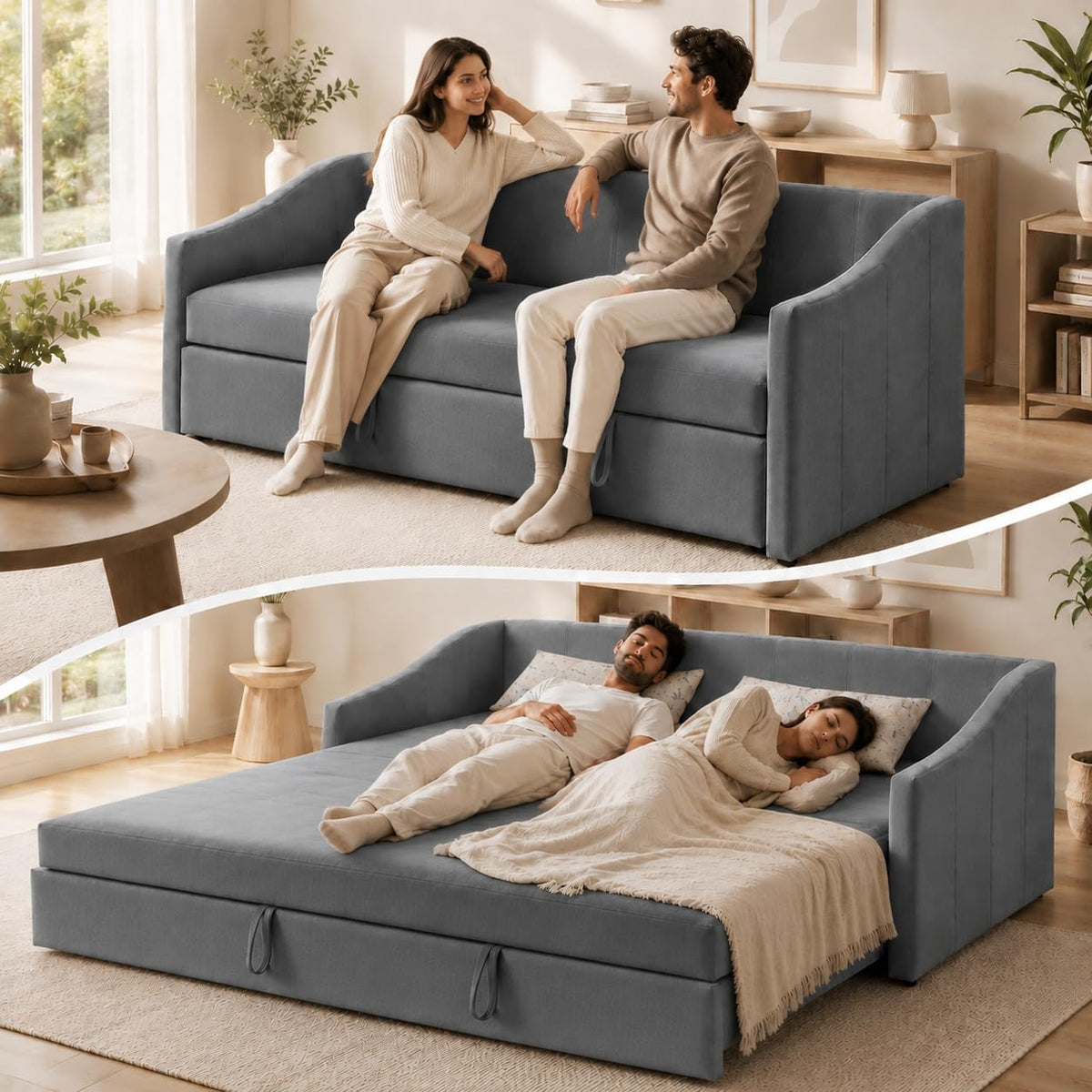 Schlafsofa 90/180 x 200 cm, ohne Matratze (Grau-A, Schlafcouch Ausziehbar Schlafsofa 200 cm Breit Bett Ausziehbar Zum Doppelbett, 90/180 x 200 cm)