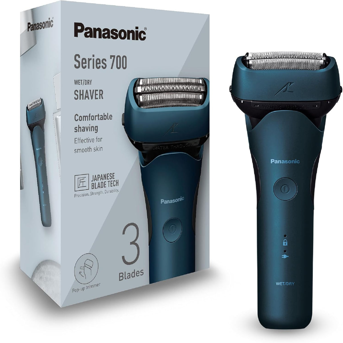 Panasonic Series 700 ES-ALT4B 3-Klingen-Nass- & Trocken-Rasierer für Männer, tragbar, kabellos, wasserdicht, Bartdichtesensor, flexibler Rasierkopf