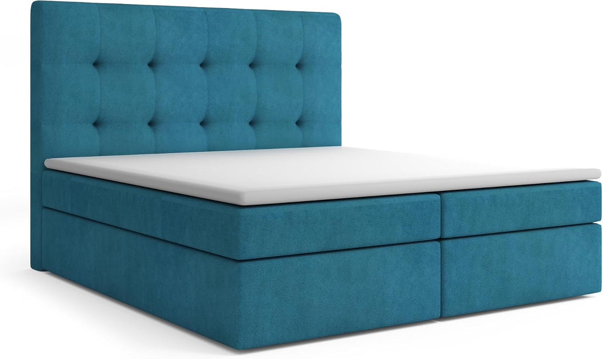 Boxspringbett mit Bettkasten Karolina 160 x 200 cm, Polsterbett mit Bonell-Matratze und Topper, Bett für Schlafzimmer, Doppelbett mit Stauraum, H3