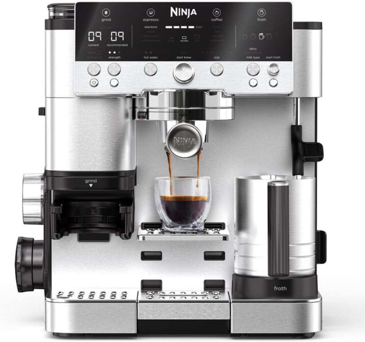 Ninja Luxe Café Premier 3-in-1 Kaffeemaschine mit Mahlwerk & Aufschäumer, Silber