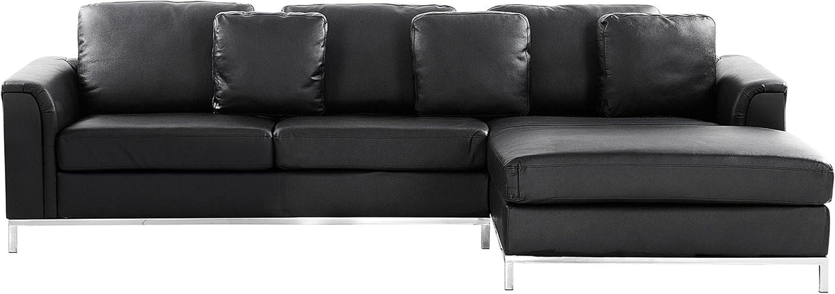 Beliani Modernes Ecksofa Echtleder 3 Zierkissen schwarz Oslo